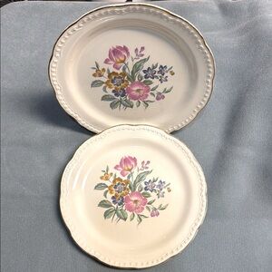 Stetson 22 KT gold trim Cream Dinnerware with Pink and Blue Floral Design